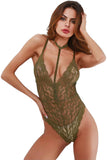 Load image into Gallery viewer, Cut Out Racerback Crossover Sheer Lace Bodysuit Green / S