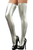 Load image into Gallery viewer, Wet Look Faux Leather Thigh High Stockings Silver / One Size Hosiery