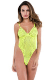 Load image into Gallery viewer, V Neck Front Bowknot Strappy Floral Lace Bodysuit For Women Fluorescent Yellow / S