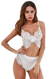 Load image into Gallery viewer, Half Cup With Scalloped Lace Trim And Stripe Panties Set White / S Bra &amp;