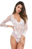 Load image into Gallery viewer, Women Hollow Out Lace One Piece Bodysuit Teddy Lingerie White / S