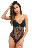 Load image into Gallery viewer, See Through Lingerie V-Neck Floral One Piece Lace Bodysuit Black / S