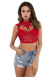 Load image into Gallery viewer, Womens Mock Neck Lace Strappy Party Club Crop Top Red / S