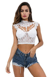 Load image into Gallery viewer, Womens Mock Neck Lace Strappy Party Club Crop Top White / S