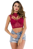 Charger l&#39;image dans la galerie, Womens Mock Neck Lace Strappy Party Club Crop Top Wine Red / S