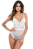 Load image into Gallery viewer, Hot Strappy Lace Plunge Bodysuit White / S