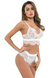 Load image into Gallery viewer, Womens Sexy Lace Mesh Hem Longline Bralette Bra Set White / S &amp; Panties