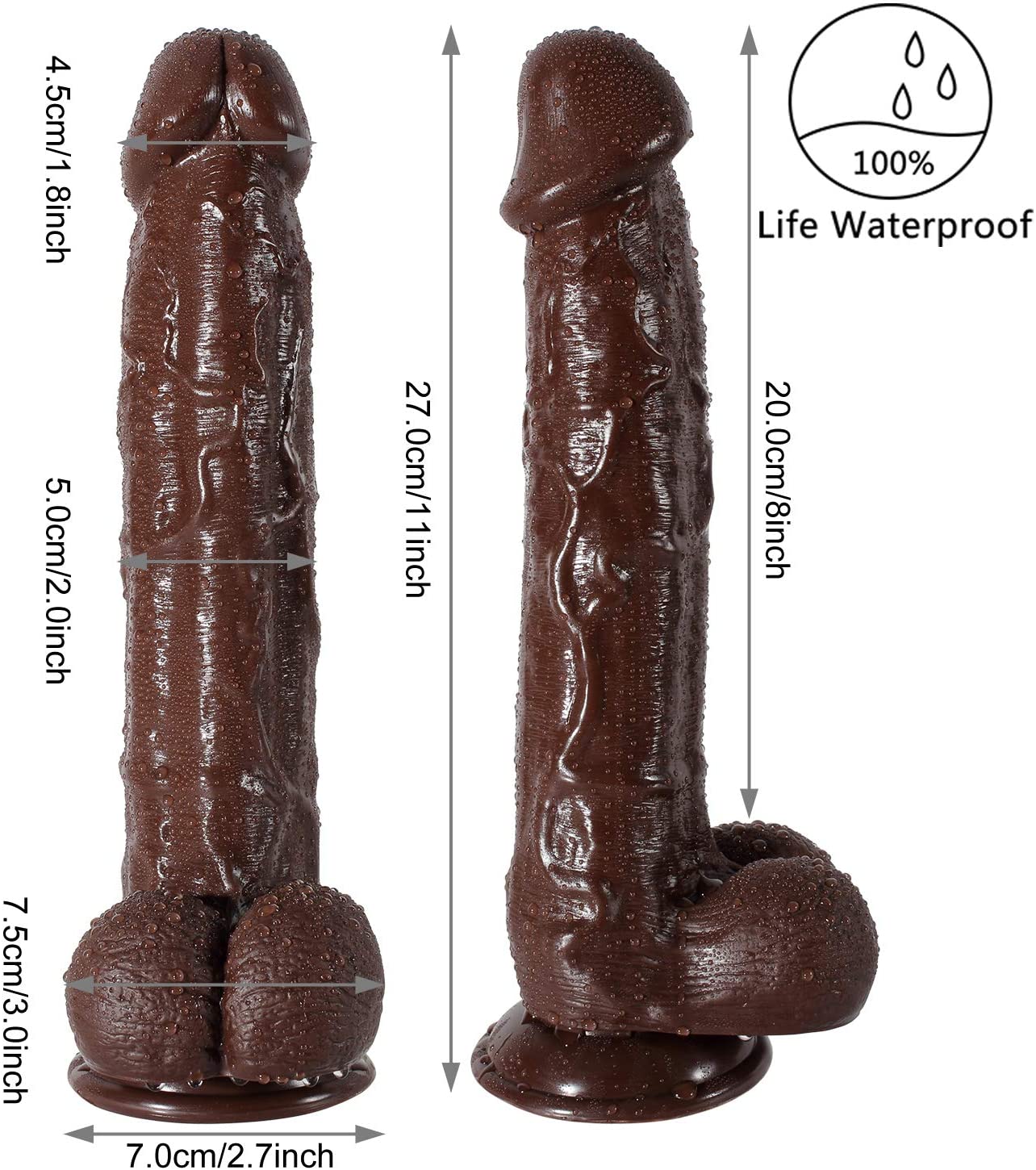 11 Inch Brown Giant Thick G-Spot Lifelike Suction Cup Dildo