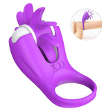Load image into Gallery viewer, Rechargeable Cock Ring With Double Loop Licking 10 Rotation Speeds Purple Penis