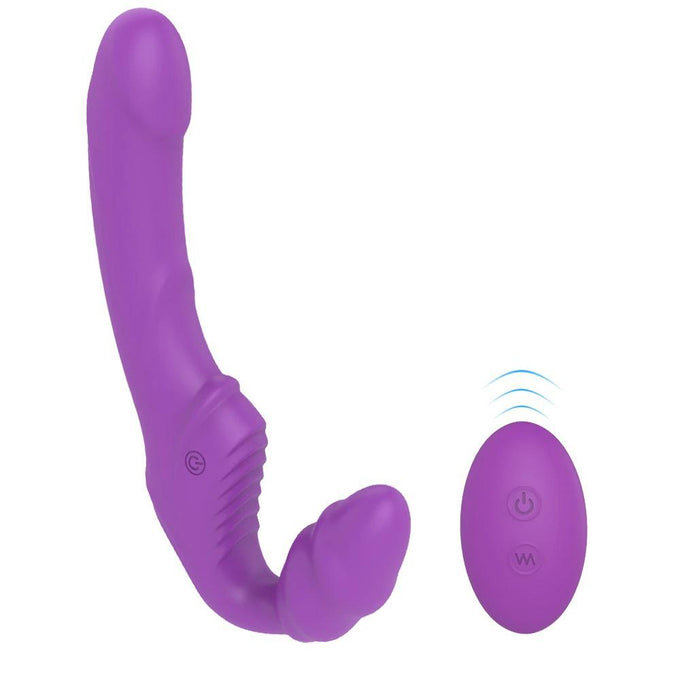 Remote Control Vibrating Strapless Strap On Silicone Dildo Purple Vibrator