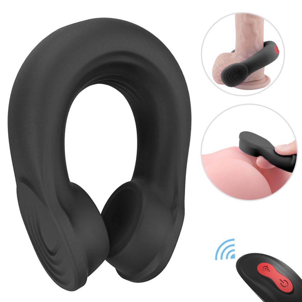Headset Shape Silicone Penis Ring Vibrator Remote Control Black