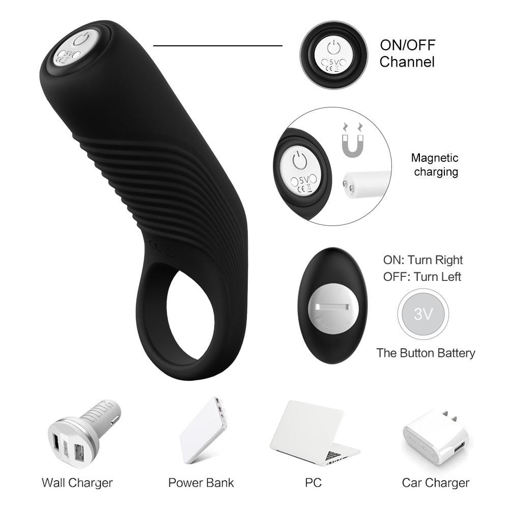 Magnetic Charging 9 Modes Vibrator Remote Control Penis Ring
