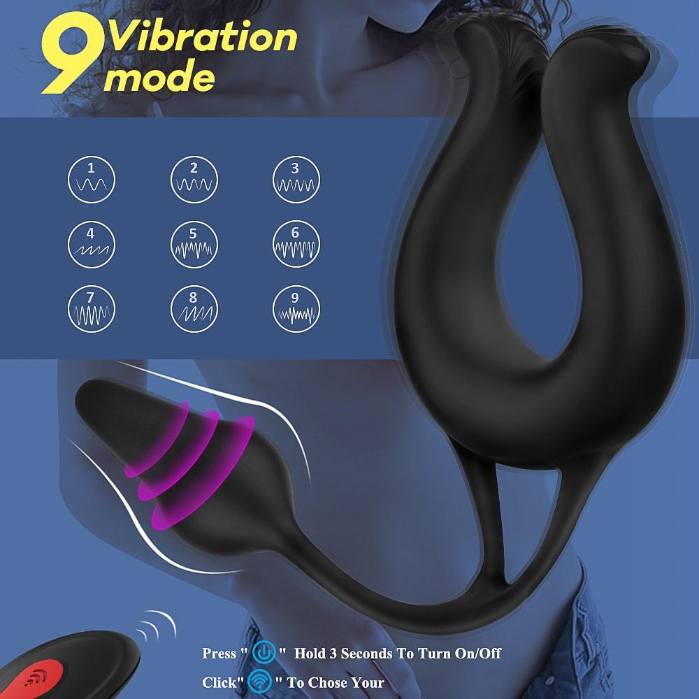 9 Vibration Mode Penis Ring With Anal Plug