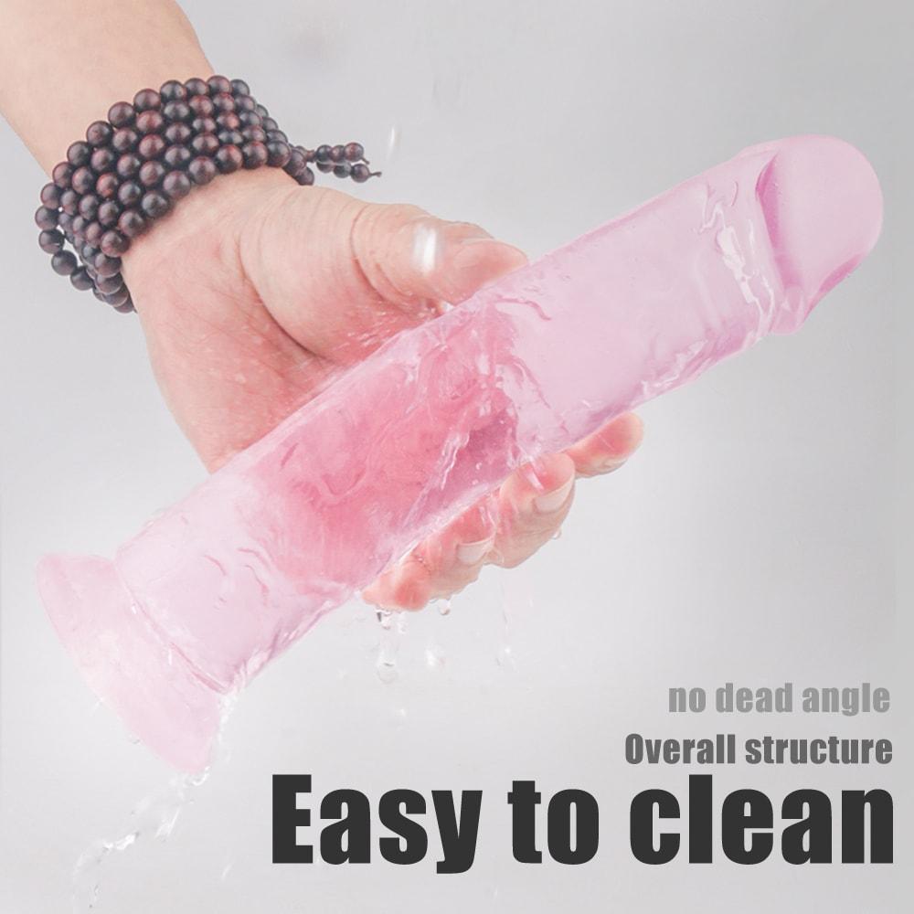 9.84 Inch Super Suction Pink Transparent Realistic Dildo